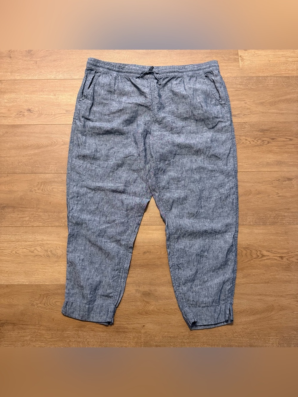 L.L. Bean Women's Premium Blue Linen Pull-On Ankle Pants, Size 20
